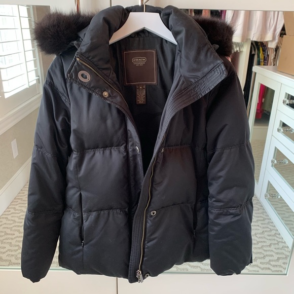 Coach Jackets \u0026 Coats | Coach Down Jacket with Detachable Hood + Fur Trim | Color: Black | Size: S | Susaneb4's Closet